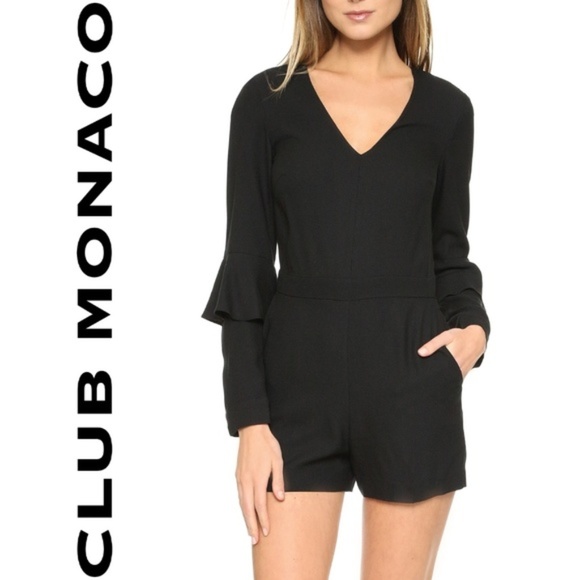 Club Monaco Bodena Black Short Romper with Long Sleeves - Picture 1 of 6